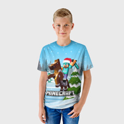 Детская футболка 3D Новогодний Майнкрафт на коне на фоне зимнего леса - фото 2