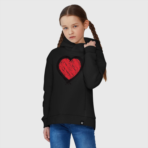 Детское худи Oversize хлопок Doodle Heart, цвет черный - фото 3