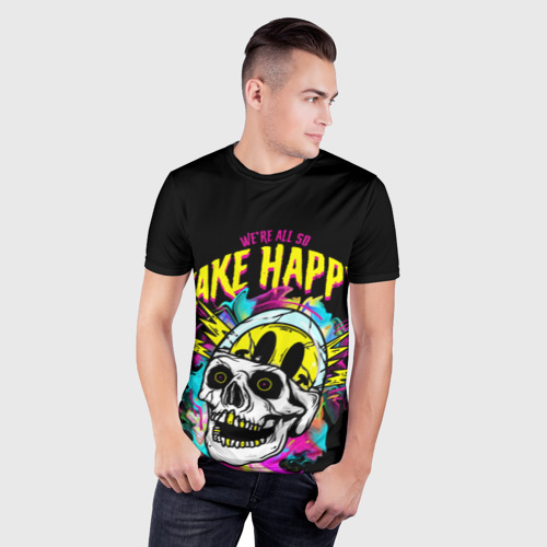 Мужская футболка 3D Slim с принтом Fake Happy Фальшивое счастье, фото на моделе #1