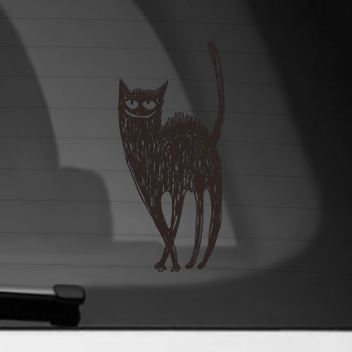 Наклейка на автомобиль с принтом Рисованная чёрная кошка  мур мяу, вид спереди №1