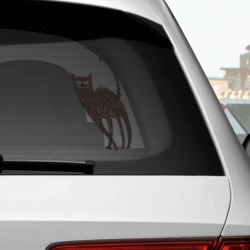 Наклейка с принтом Рисованная чёрная кошка  мур мяу для любого человека, вид спереди №2. Цвет основы: белый