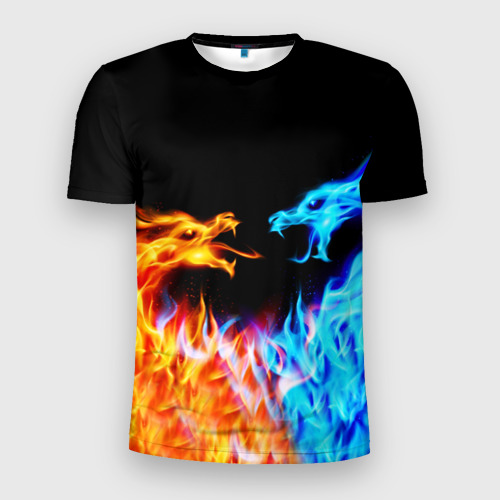 Мужская футболка 3D Slim с принтом FIRE DRAGONS  / ОГНЕННЫЕ ДРАКОНЫ, вид спереди #2
