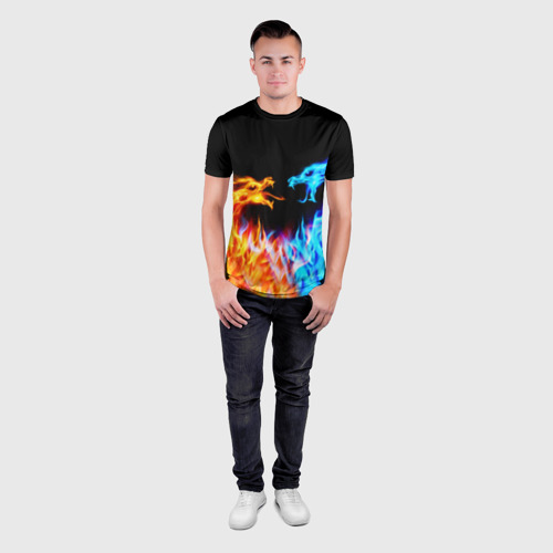 Мужская футболка 3D Slim с принтом FIRE DRAGONS  / ОГНЕННЫЕ ДРАКОНЫ, вид сбоку #3