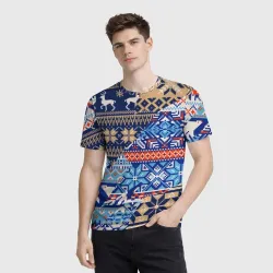 Мужская футболка 3D Новогодний узор олени и медведи - ugly sweater - фото 2