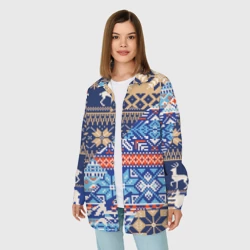 Женская рубашка oversize 3D Новогодний узор олени и медведи - ugly sweater - фото 2
