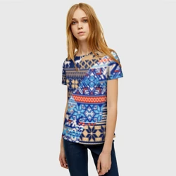 Женская футболка 3D Новогодний узор олени и медведи - ugly sweater - фото 2