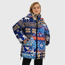 Женская зимняя куртка Oversize Новогодний узор олени и медведи новый год 2022 - фото 2