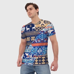 Мужская футболка 3D Новогодний узор олени и медведи - ugly sweater - фото 2