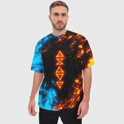 Мужская футболка oversize 3D Символы Ведьмака огонь и вода - фото 2