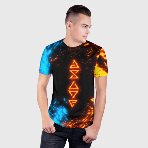 Мужская футболка 3D Slim Символы Ведьмака огонь и вода, цвет 3D печать - фото 3