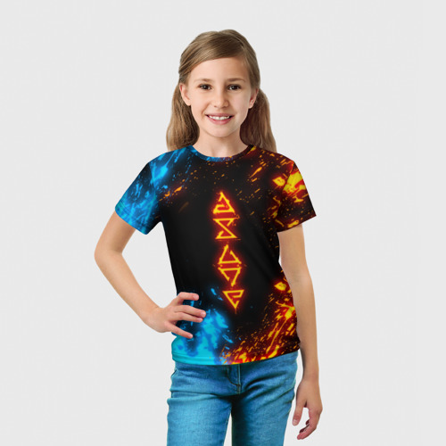 Детская футболка 3D Символы Ведьмака огонь и вода, цвет 3D печать - фото 5