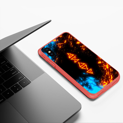 Чехол для iPhone XS Max матовый Символы Ведьмака огонь и вода, цвет красный - фото 5