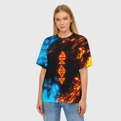Женская футболка oversize 3D Символы Ведьмака огонь и вода - фото 2