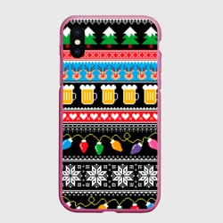 Чехол для iPhone XS Max матовый Новогодний узор с пивом и оленями