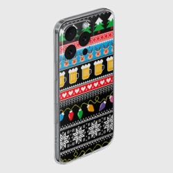 Чехол для iPhone 16 Pro Max силиконовый с защитой камеры Новогодний узор с пивом и оленями - фото 2