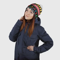 Шапка 3D c помпоном Новогодний узор с пивом и оленями - фото 2