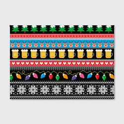 Холст прямоугольный Новогодний узор с пивом и оленями - фото 2