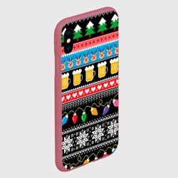 Чехол для iPhone XS Max матовый Новогодний узор с пивом и оленями - фото 2