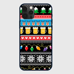 Чехол для iPhone 12 Pro Новогодний узор с пивом и оленями