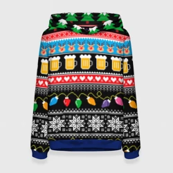 Женская толстовка 3D Новогодний узор с пивом и оленями