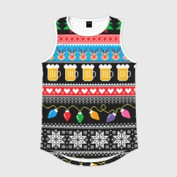 Мужская спортивная майка 3D Новогодний узор с пивом и оленями