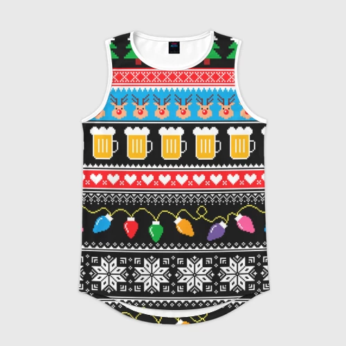 Мужская спортивная майка 3D Новогодний узор с пивом и оленями