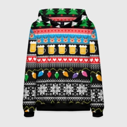 Мужская толстовка 3D Новогодний узор с пивом и оленями