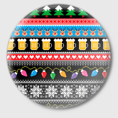 Значок Новогодний узор с пивом и оленями