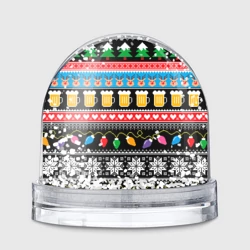 Игрушка Снежный шар Новогодний узор с пивом и оленями