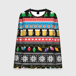 Мужской лонгслив 3D Новогодний узор с пивом и оленями