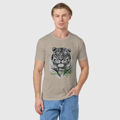 Мужская футболка хлопок Год белого тигра 2022, цвет миндальный - фото 3
