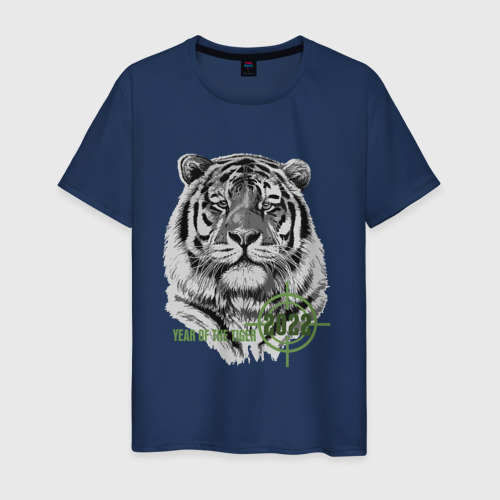 Мужская футболка хлопок Год белого тигра 2022, цвет темно-синий