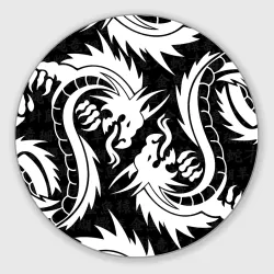 Круглый коврик для мышки Узор из белых драконов white dragon Tokyo