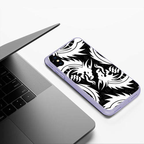 Чехол для iPhone XS Max матовый Узор из белых драконов white dragon Tokyo, цвет светло-сиреневый - фото 5