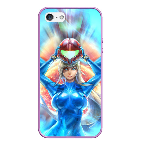 Чехол для iPhone 5/5S матовый Samus Aran space warrior from Metroid, цвет сиреневый