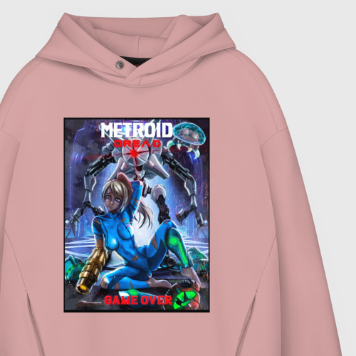 Мужское худи Oversize хлопок Poster Metroid Dread - game over girl, цвет пыльно-розовый - фото 4
