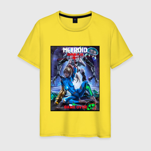 Мужская футболка хлопок Poster Metroid Dread - game over girl, цвет желтый