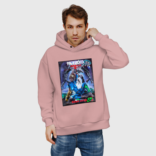 Мужское худи Oversize хлопок Poster Metroid Dread - game over girl, цвет пыльно-розовый - фото 3