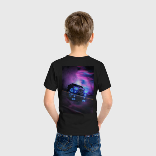 Детская футболка хлопок Авто в неоне, цвет черный - фото 4