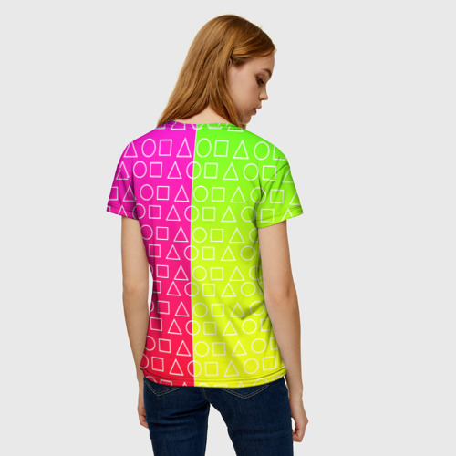 Женская футболка 3D Игра в кальмара розовый+желтый, цвет 3D печать - фото 4