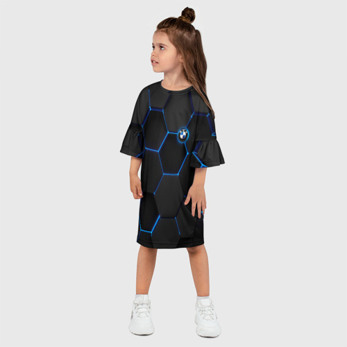 Детское платье 3D с принтом BMW blue neon theme, фото на моделе #1