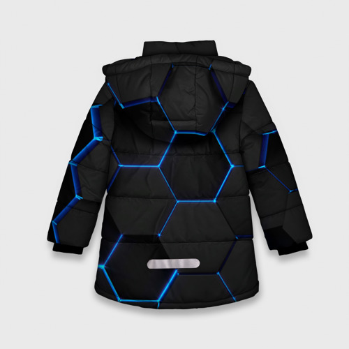 Зимняя куртка для девочек 3D с принтом BMW blue neon theme, вид сзади #1