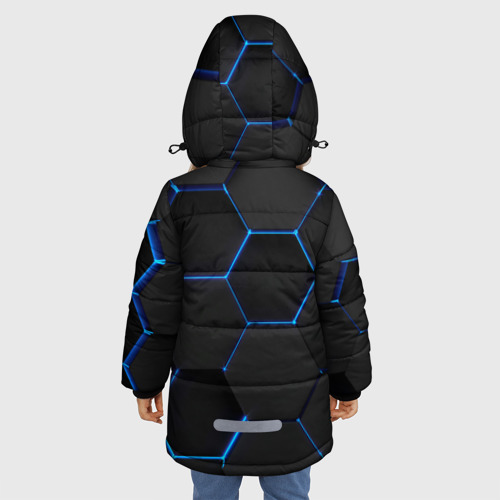 Зимняя куртка для девочек 3D с принтом BMW blue neon theme, вид сзади #2