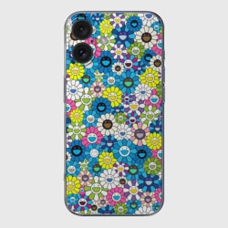 Чехол для iPhone 16 силиконовый с защитой камеры Takashi Murakami Улыбающиеся цветы