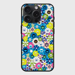 Чехол силиконовый для Apple iPhone 15 Pro Мax матовый Takashi Murakami Улыбающиеся цветы