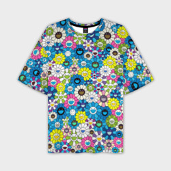 Мужская футболка oversize 3D Takashi Murakami Улыбающиеся цветы