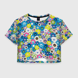 Женская футболка Crop-top 3D Takashi Murakami Улыбающиеся цветы