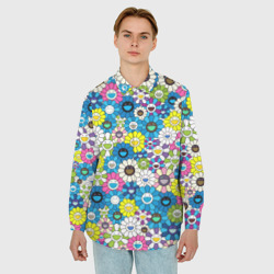 Мужская рубашка oversize 3D Takashi Murakami Улыбающиеся цветы - фото 2