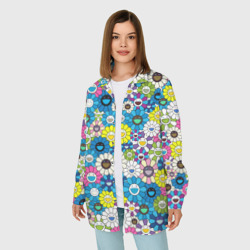 Женская рубашка oversize 3D Takashi Murakami Улыбающиеся цветы - фото 2