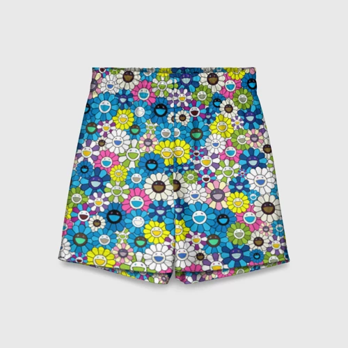 Детские спортивные шорты 3D с принтом Takashi Murakami Улыбающиеся цветы Детские спортивные шорты 3D Takashi Murakami Улыбающиеся цветы
